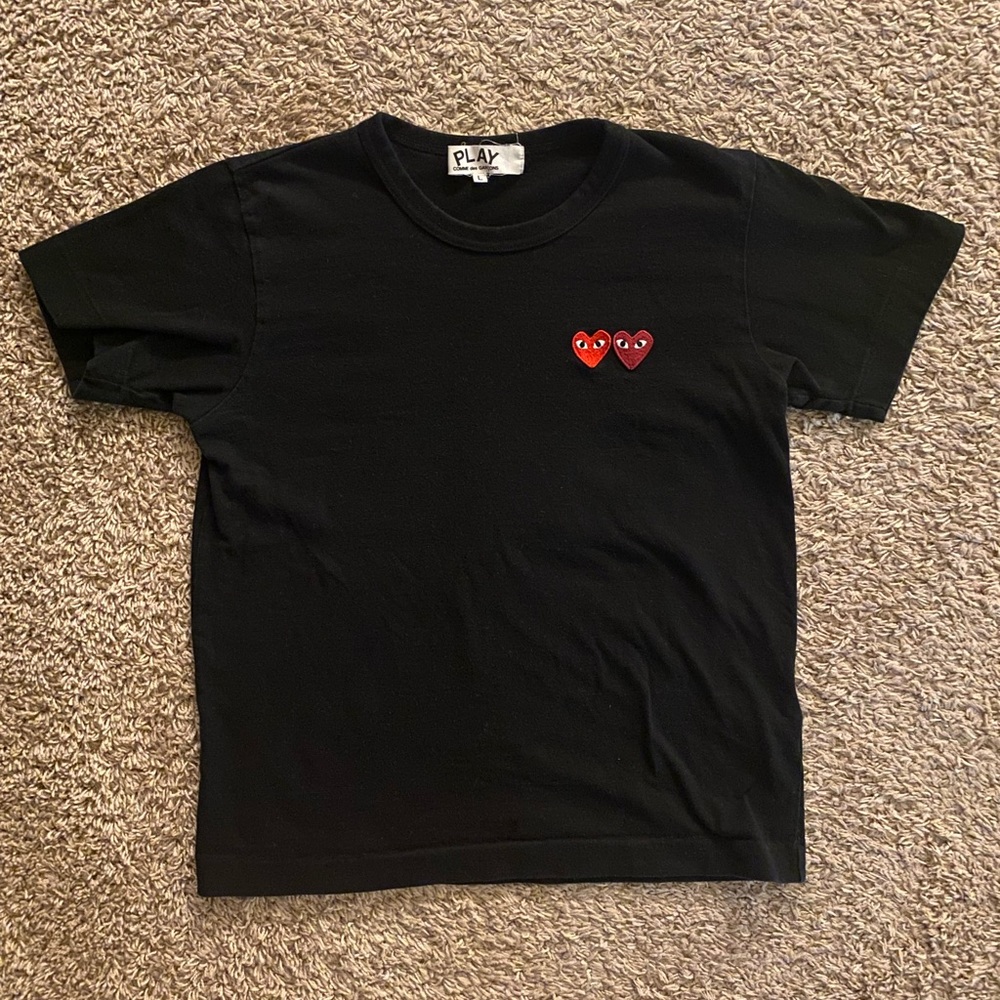 Comme Des Garcons PLAY Twin Hearts Short Sleeve T-shirt Black Size Large